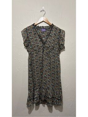 Purple dainty floral print flutter sleeve mini dress (XL)